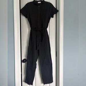 ISH Black Short-Sleeve Tie-Waist Jumpsuit
